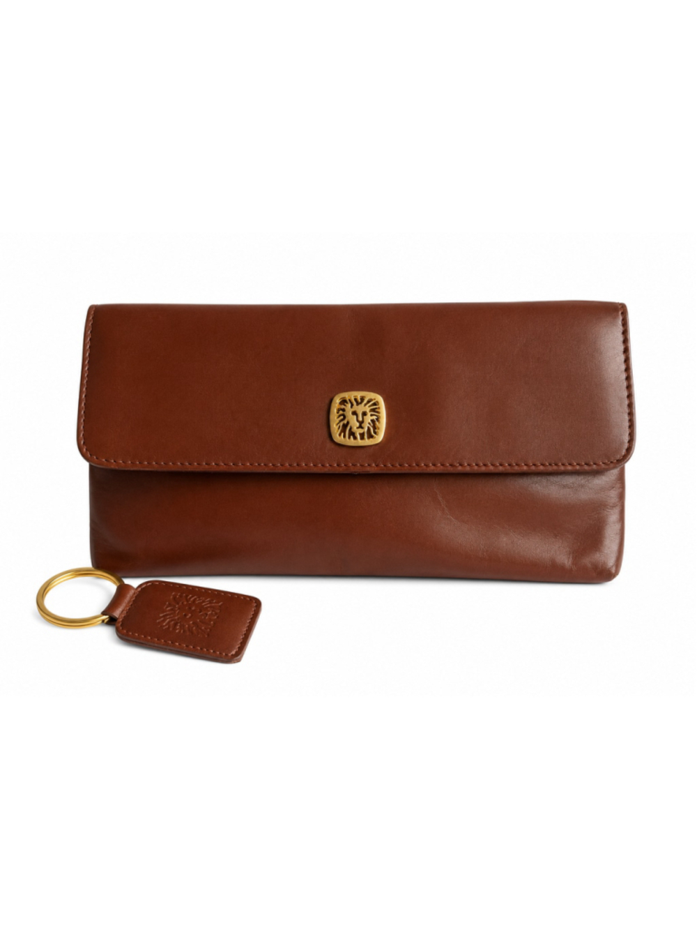 Anne Klein for Oroton Vintage Brown Genuine Leather Clutch Wallet Purse with Key